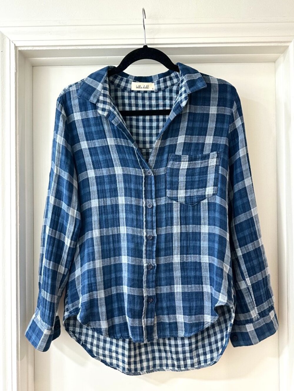 Bella Dahl Blue Plaid & Gingham Long Sleeve Button Up Shirt, Size Small
